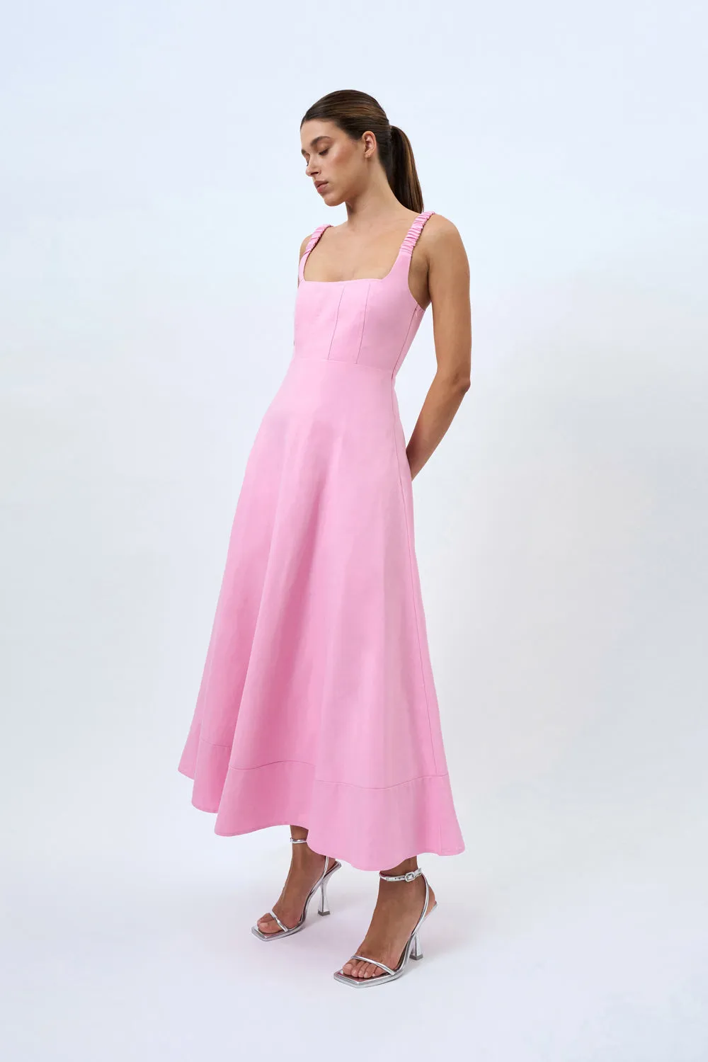 Daphne Bust Midi Dress - Taffy Pink