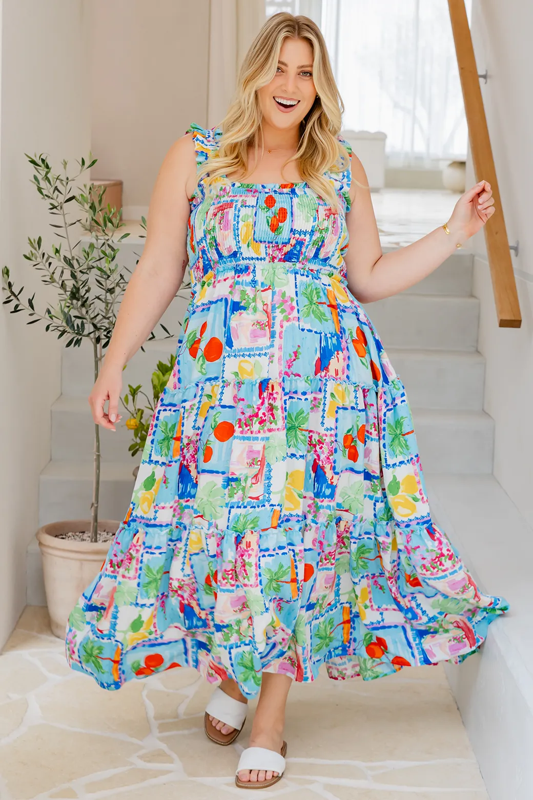 Darcey Shirred Maxi Dress Eleni Print