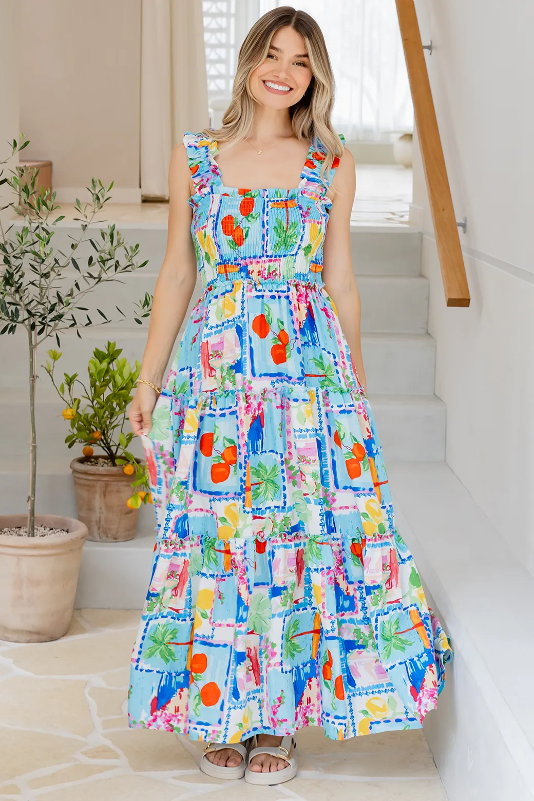 Darcey Shirred Maxi Dress Eleni Print