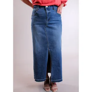 Democracy Long Denim Skirt with Front Slit