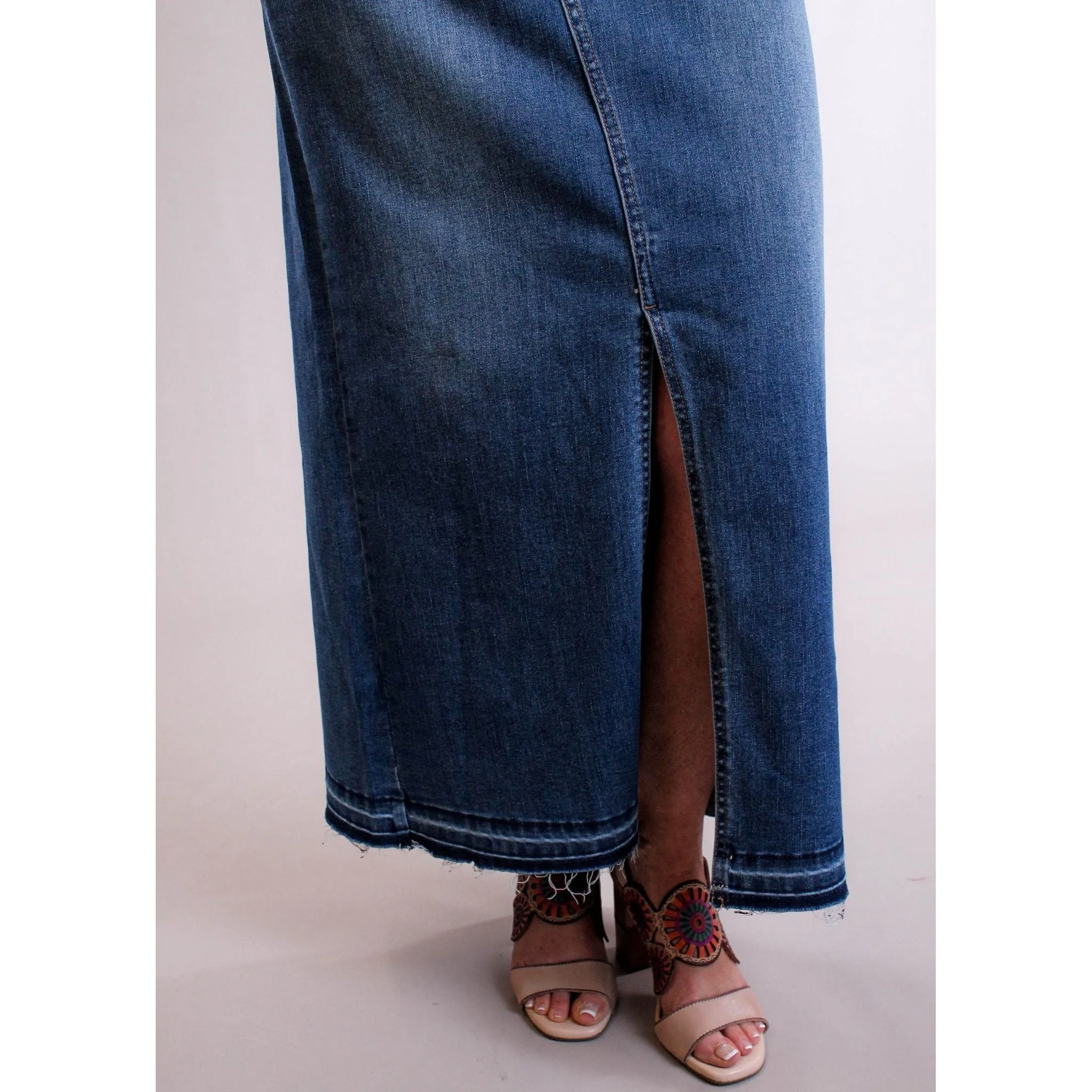 Democracy Long Denim Skirt with Front Slit