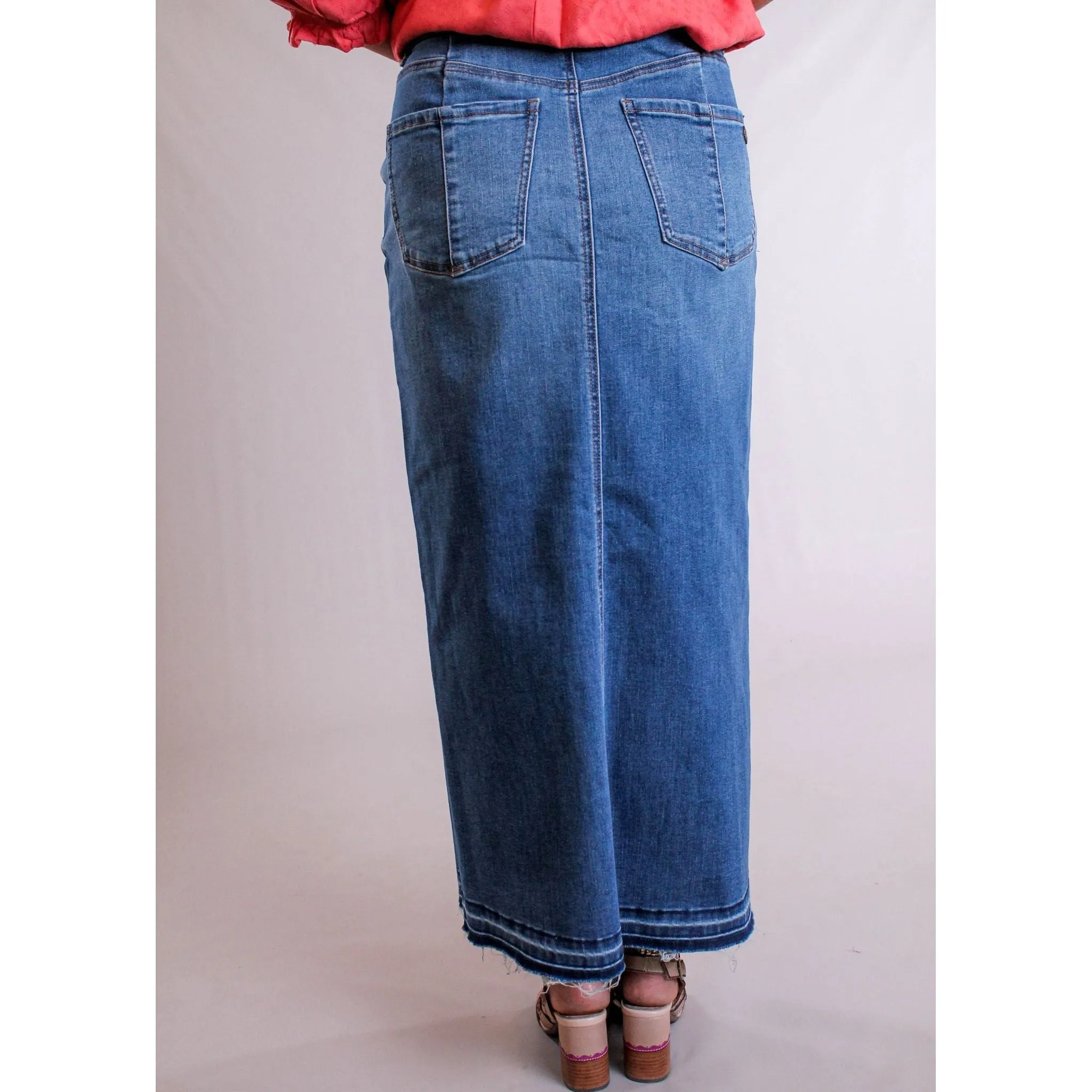 Democracy Long Denim Skirt with Front Slit