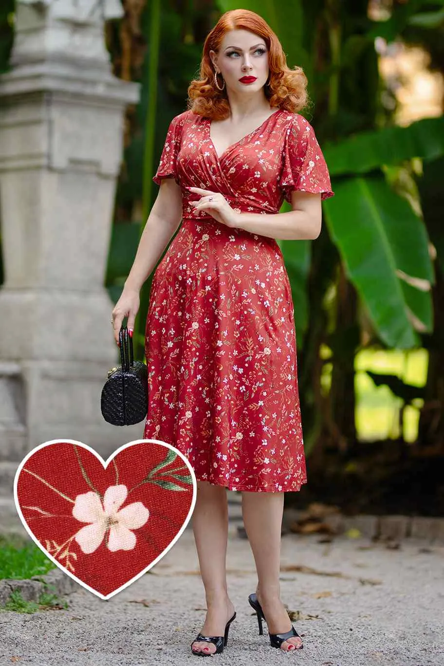 Donna Burgundy Dainty Floral Tea Dress