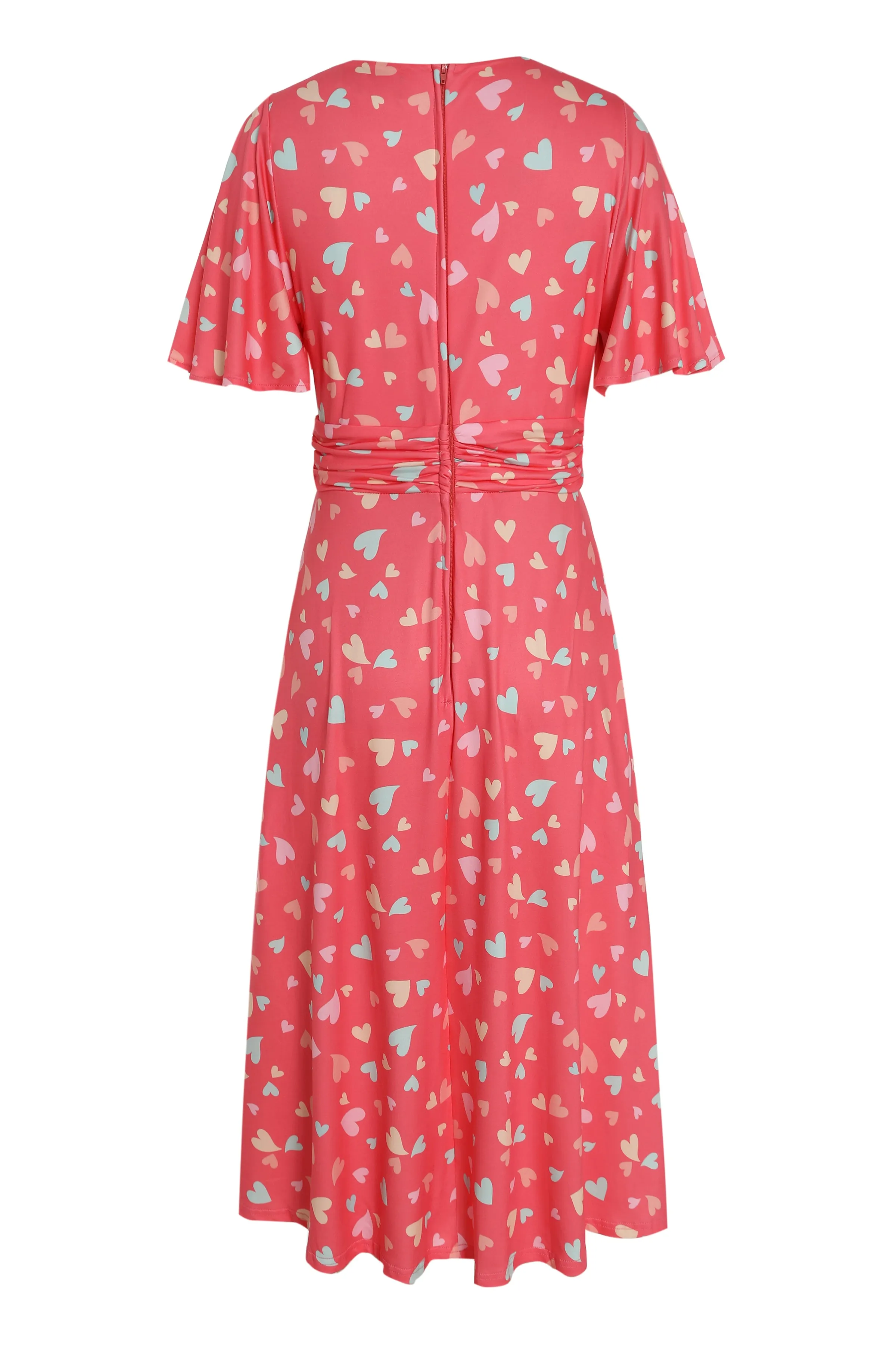 Donna Coral Heart Crossover Bust Tea Dress