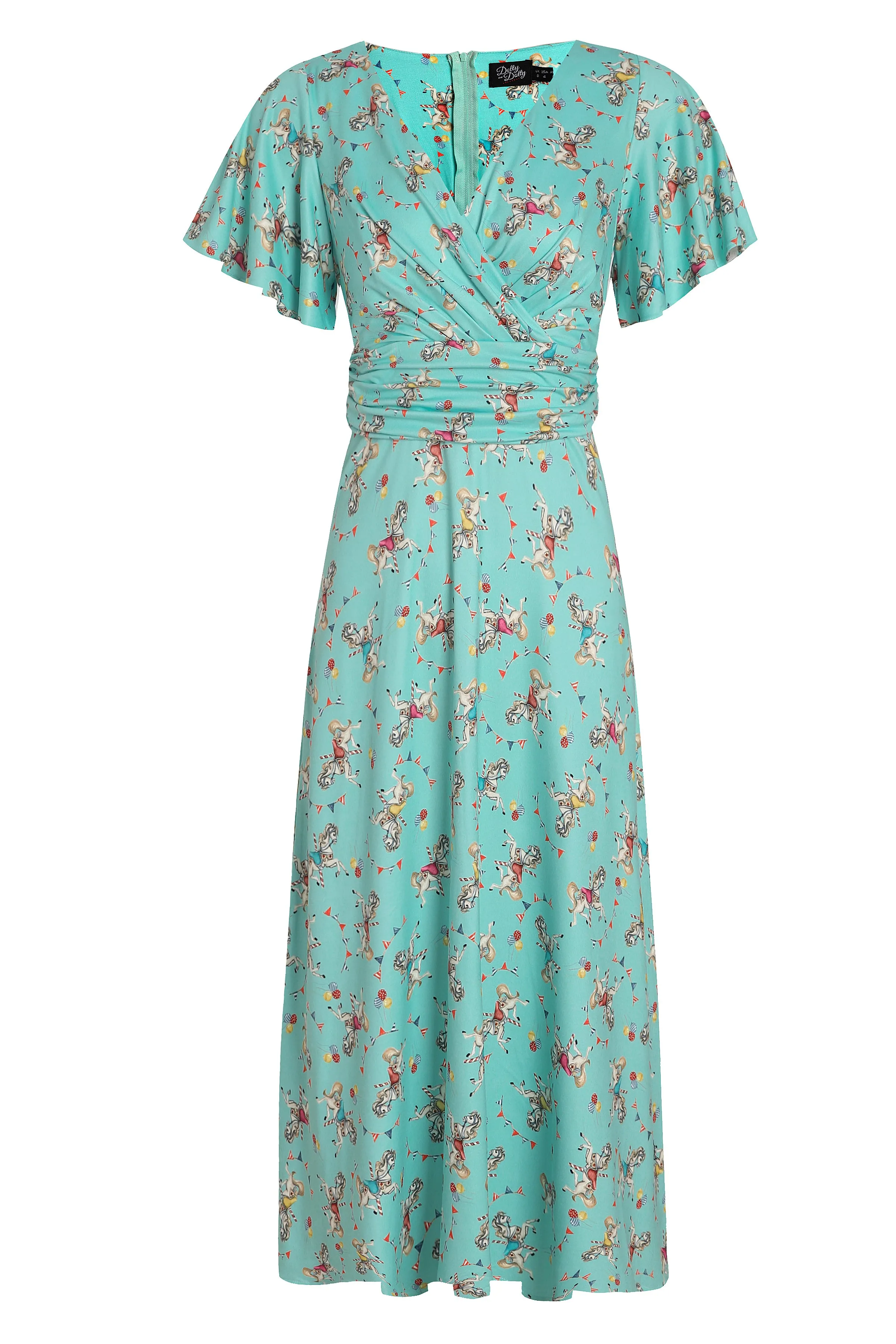 Donna Crossover Bust Turquoise Carousel Dress