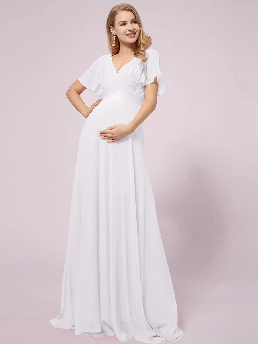 Empire Bodice Pleated Maxi Bump Friendly Dress with Sleeves