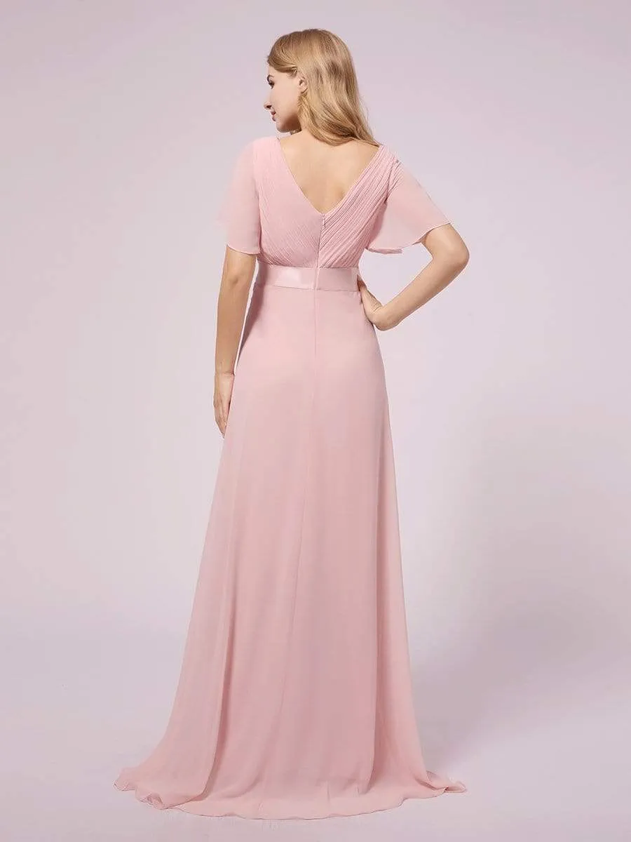 Empire Bodice Pleated Maxi Bump Friendly Dress with Sleeves