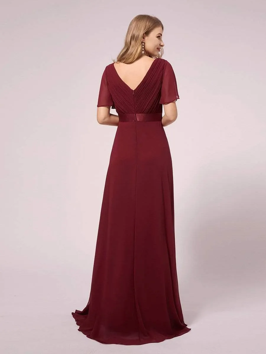 Empire Bodice Pleated Maxi Bump Friendly Dress with Sleeves