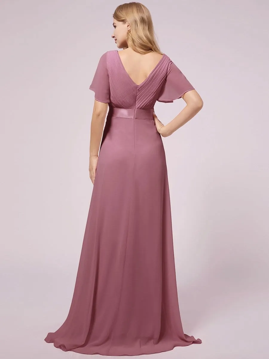 Empire Bodice Pleated Maxi Bump Friendly Dress with Sleeves