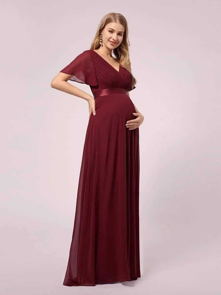 Empire Bodice Pleated Maxi Bump Friendly Dress with Sleeves