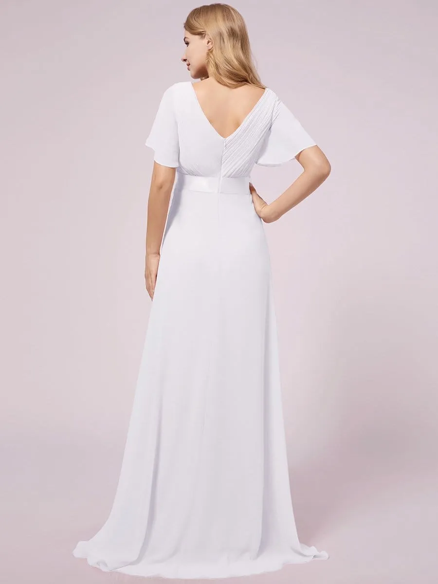 Empire Bodice Pleated Maxi Bump Friendly Dress with Sleeves