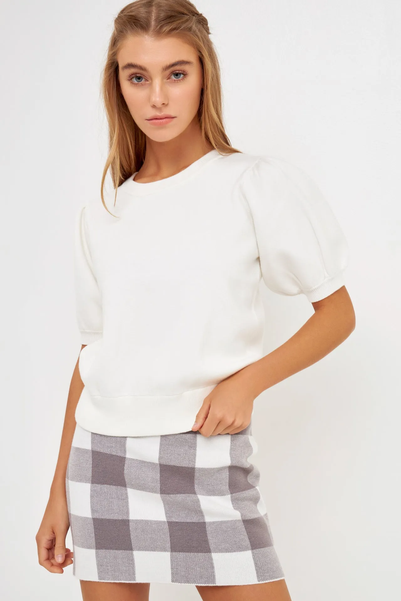 English Factory - Multi Gingham Knit Mini Skirt