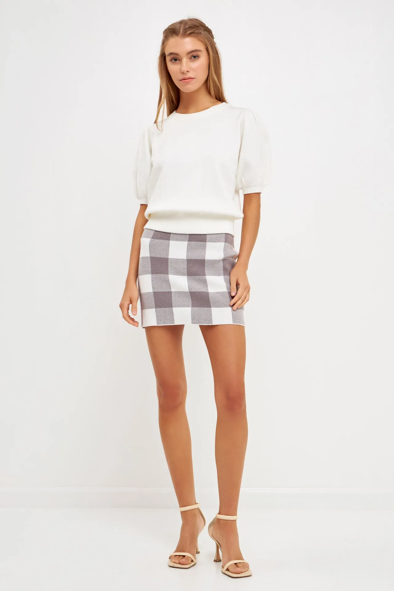 English Factory - Multi Gingham Knit Mini Skirt