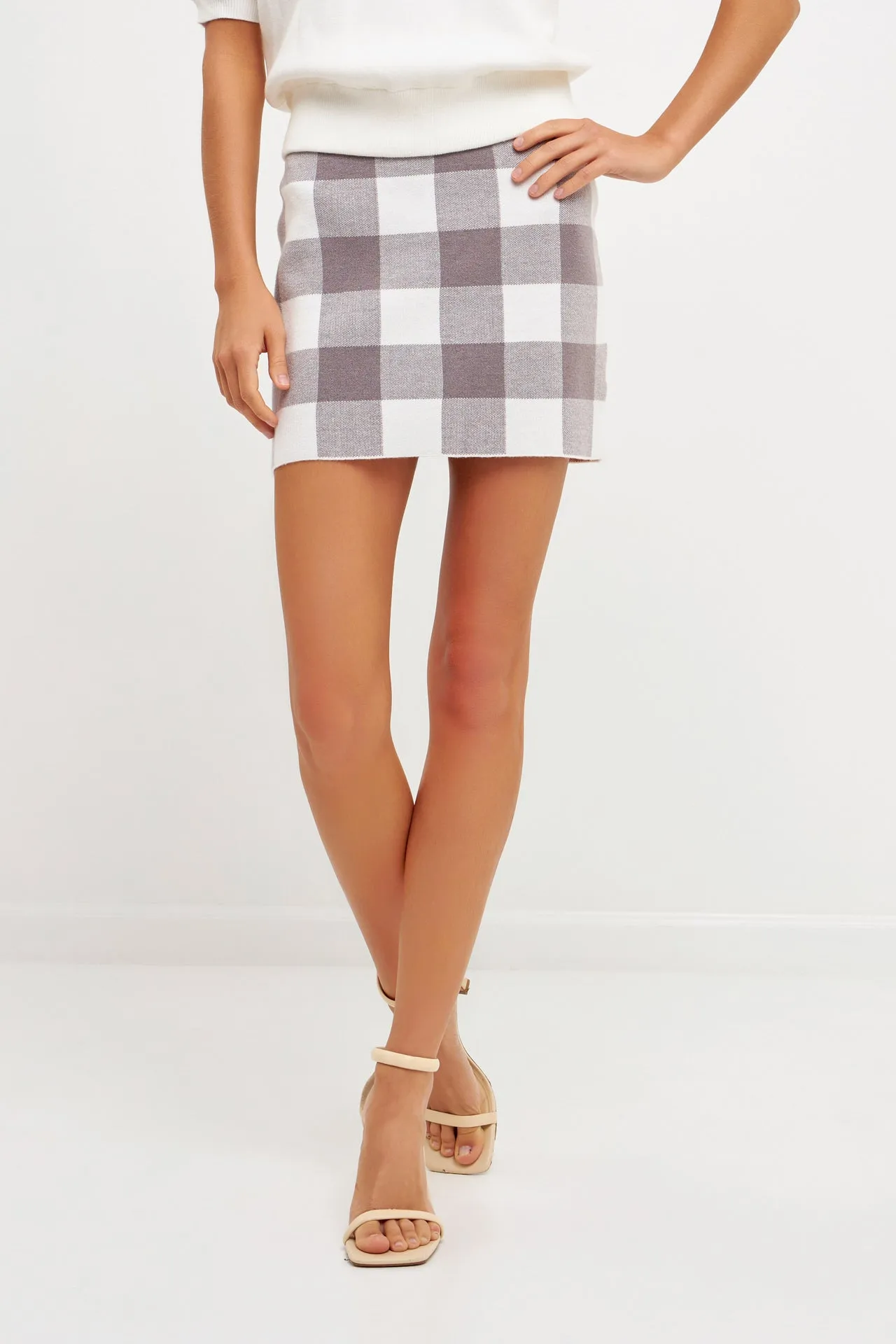 English Factory - Multi Gingham Knit Mini Skirt