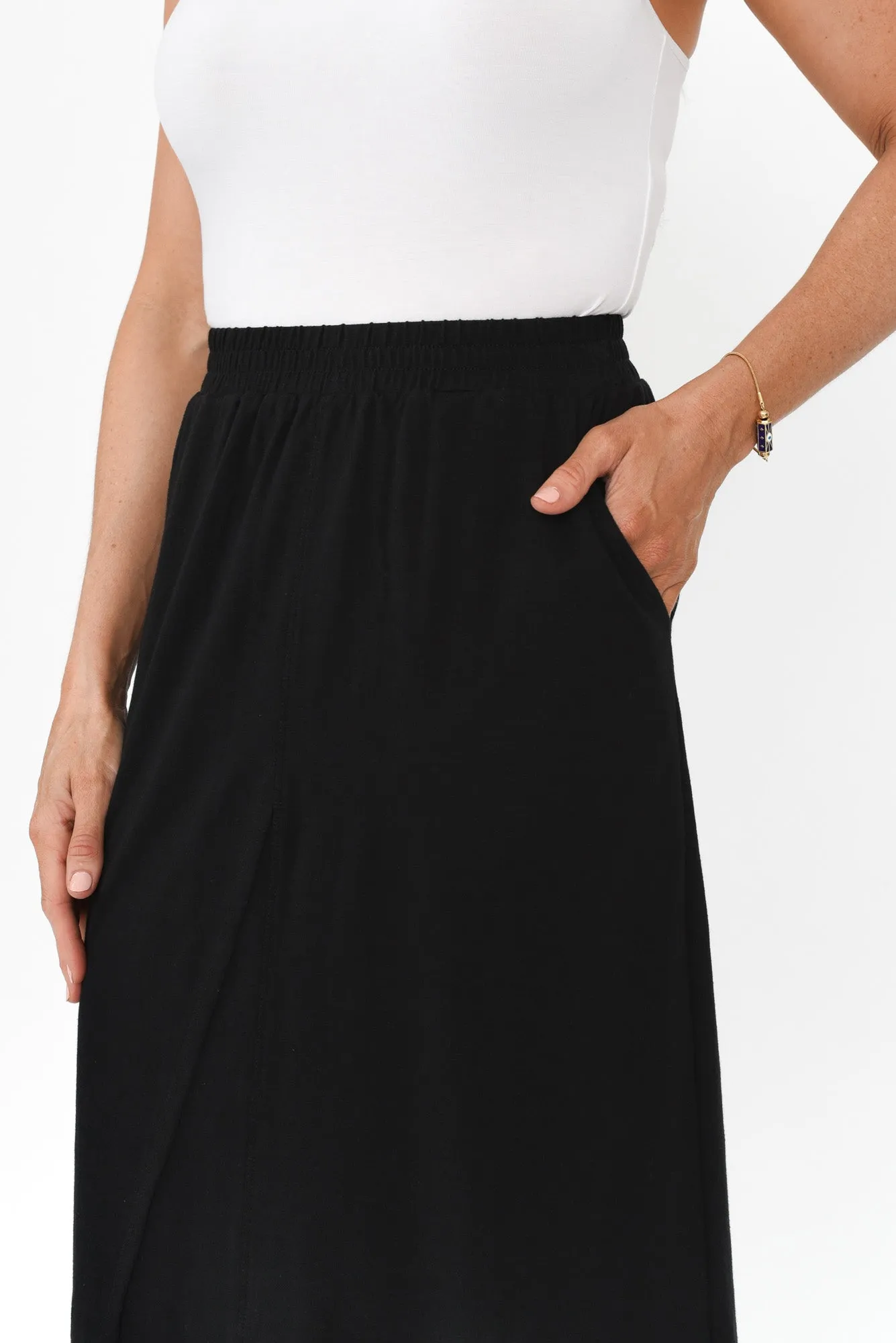 Etta Black Cotton Pocket Skirt