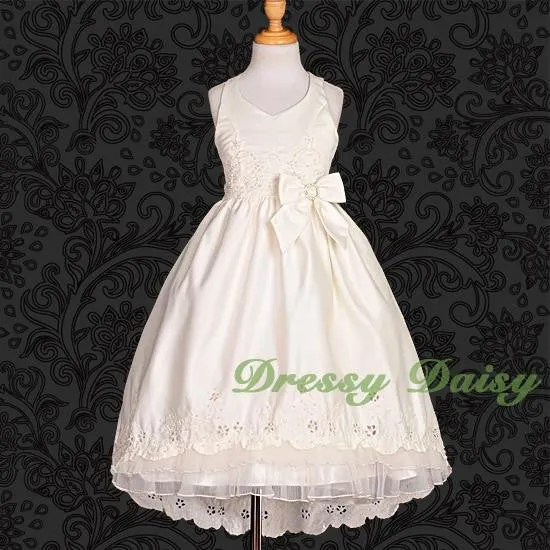 FG181 Satin Wedding Flower Girl Halter Dress W/ Train Pageant Party Size 2-12