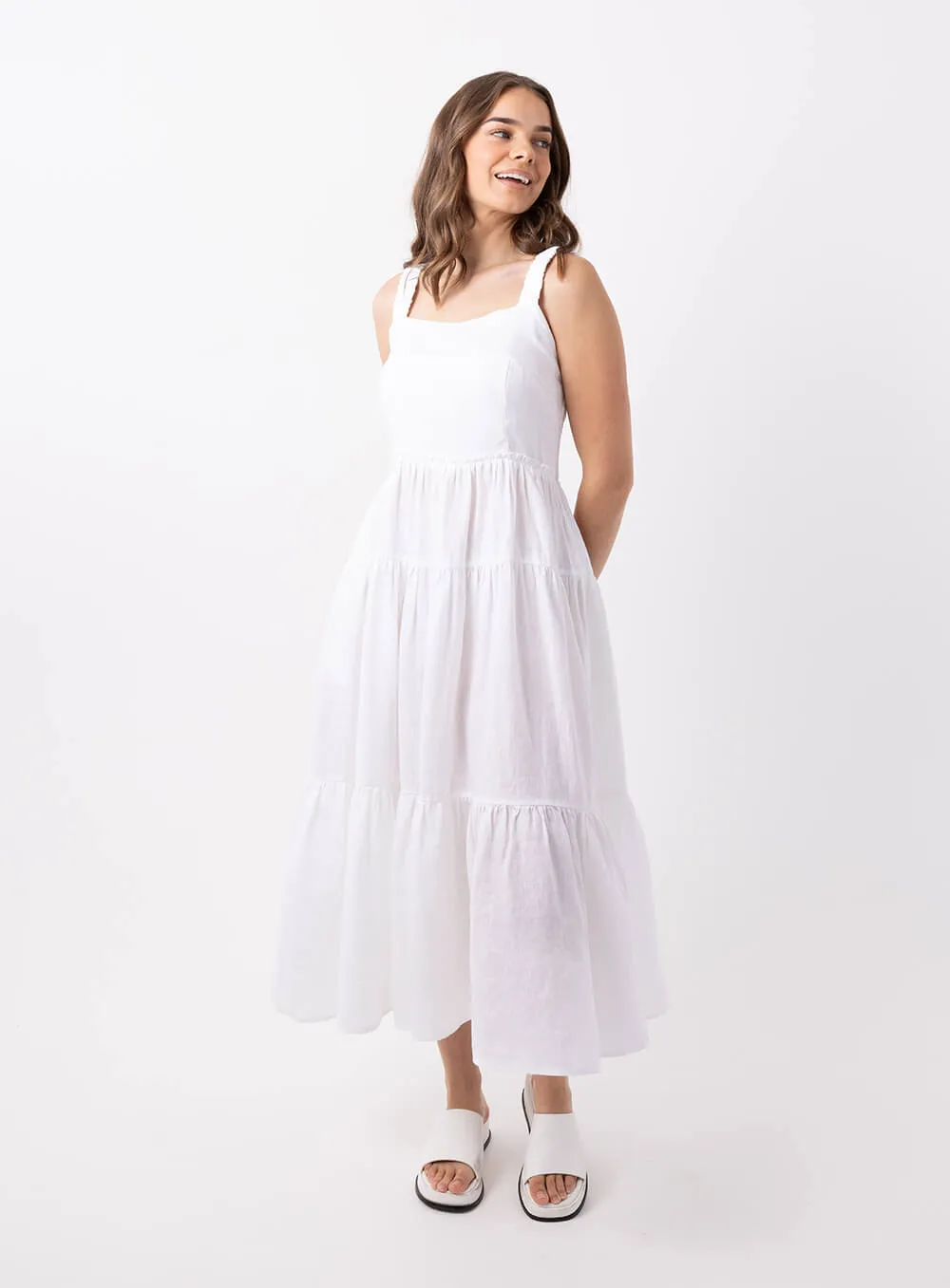 Finlay Linen Dress-White