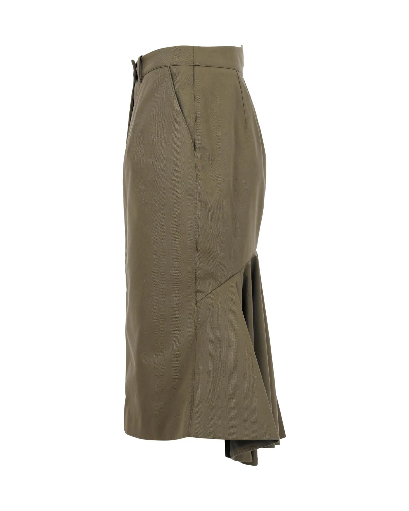 Flared Knee-Length Skirt in Khaki Green Cotton by Alexander McQueen