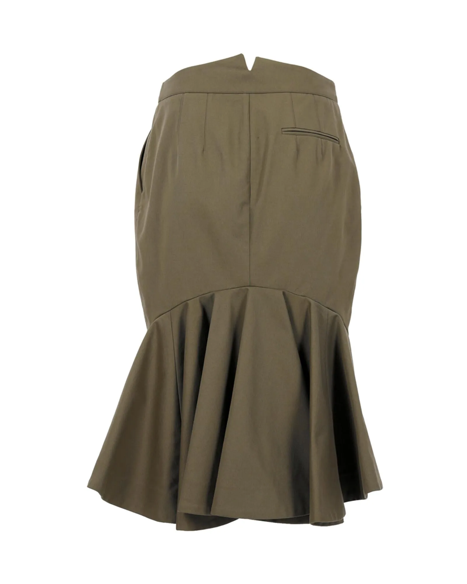 Flared Knee-Length Skirt in Khaki Green Cotton by Alexander McQueen