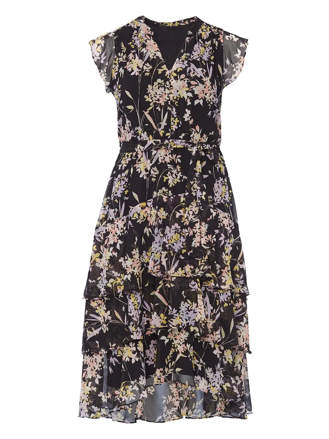 Floral Chiffon Button Front Midi Dress