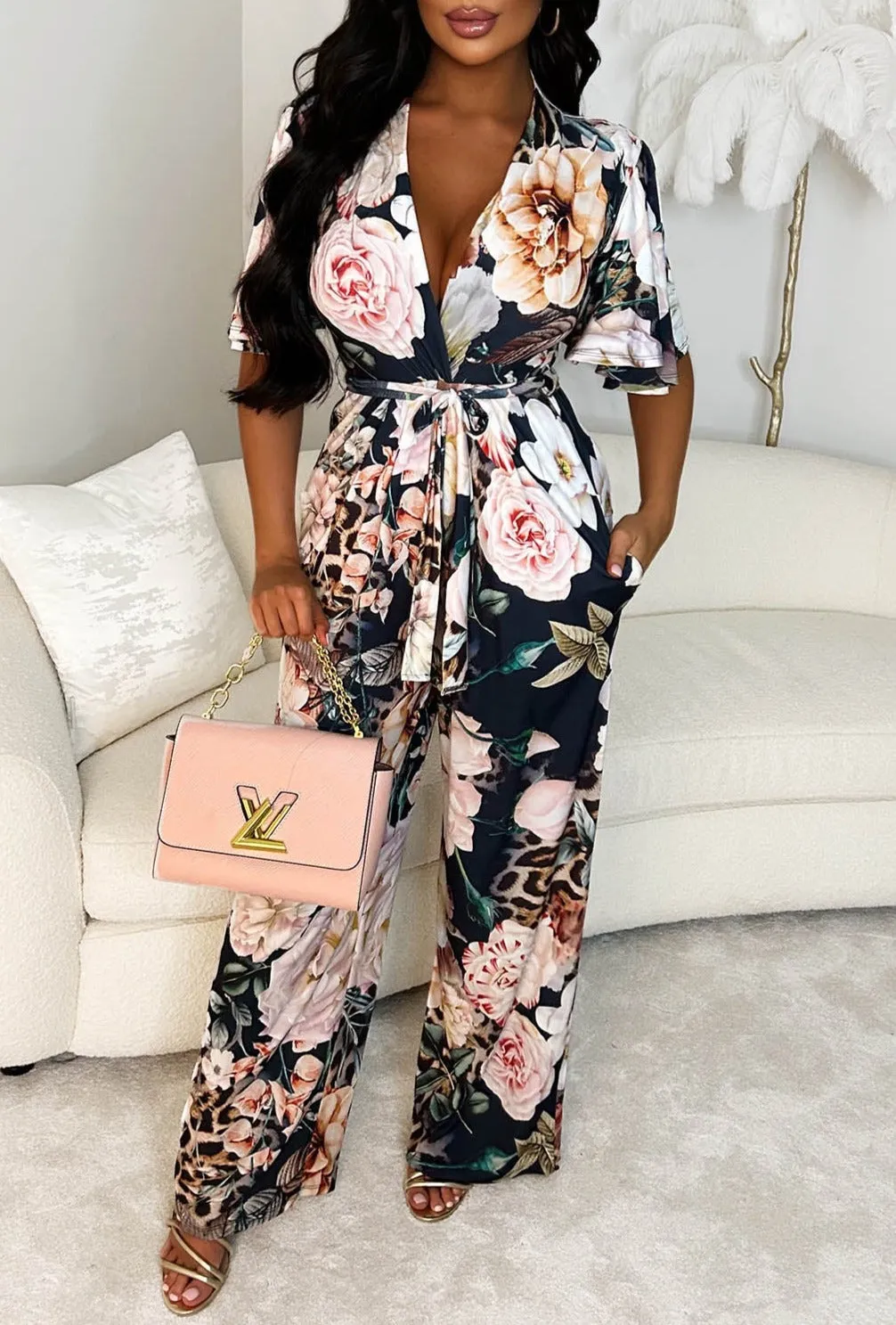 Flowers in the Wild Navy Leopard and Floral Jumpsuit