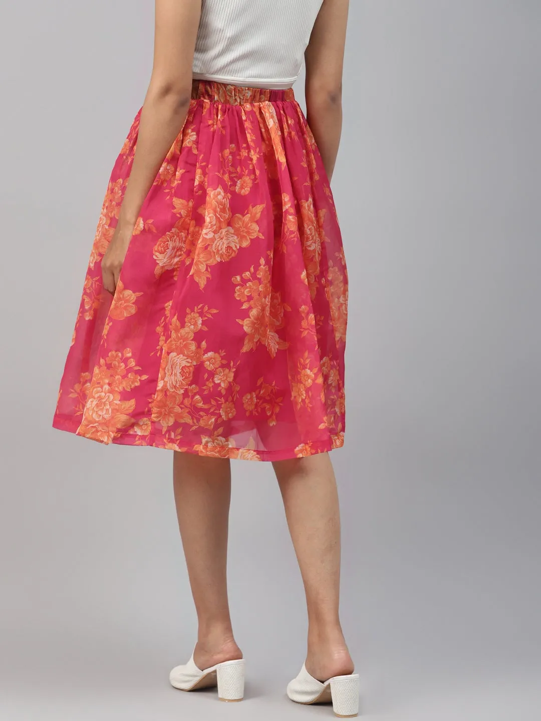 Fuchsia Floral Gathered Skirt