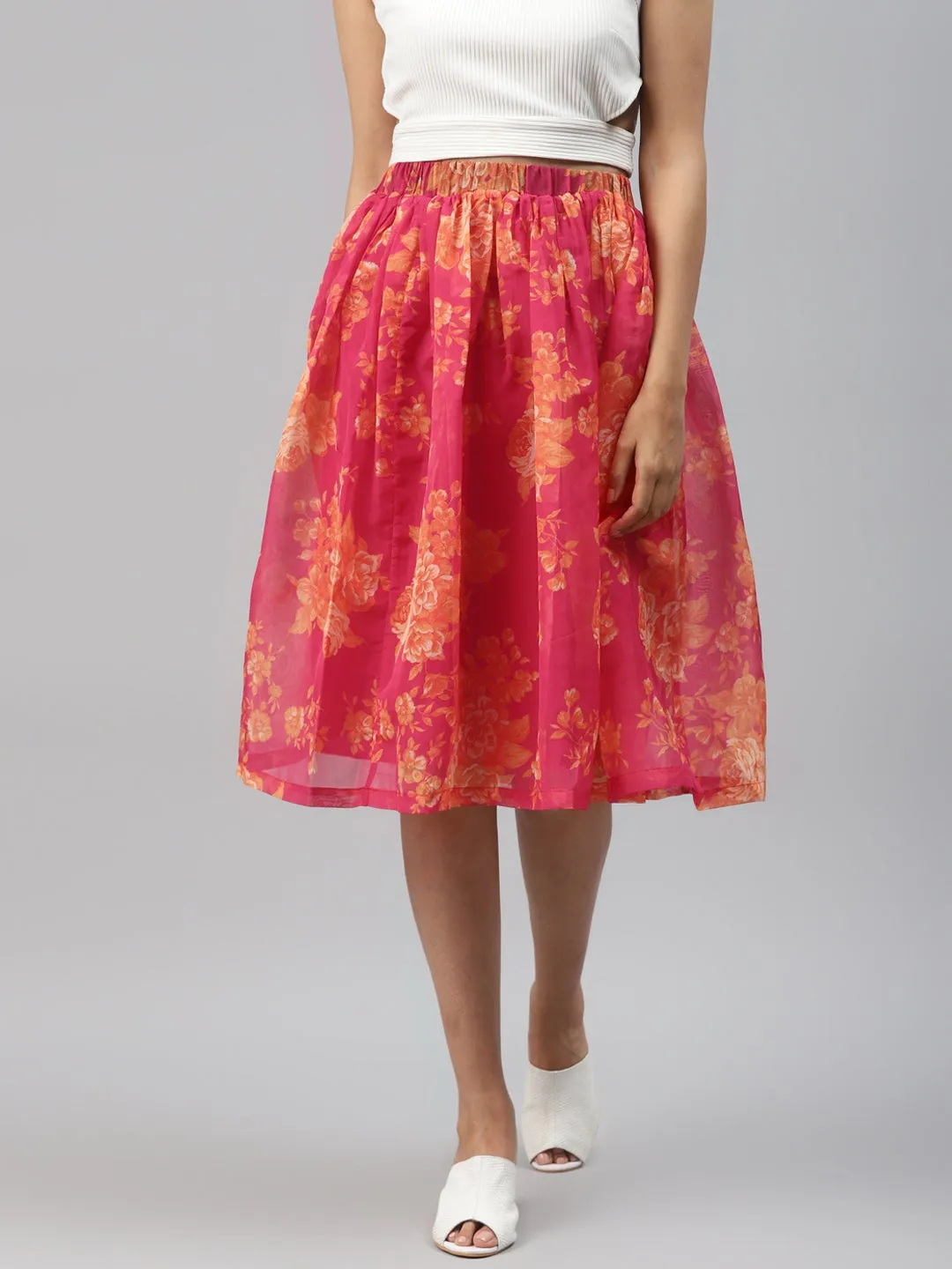 Fuchsia Floral Gathered Skirt