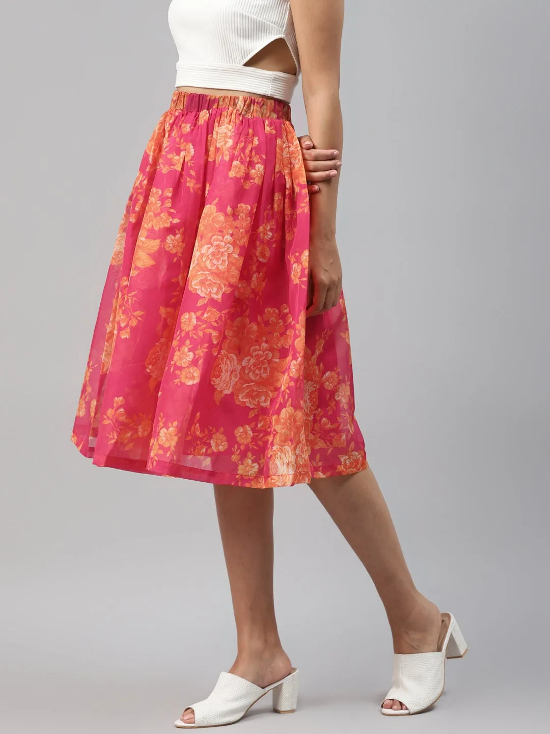 Fuchsia Floral Gathered Skirt