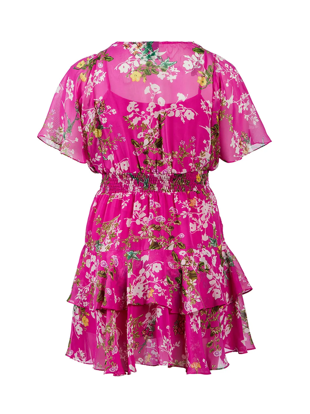 Fuchsia Floral Ruffled Fit-And-Flare Dress