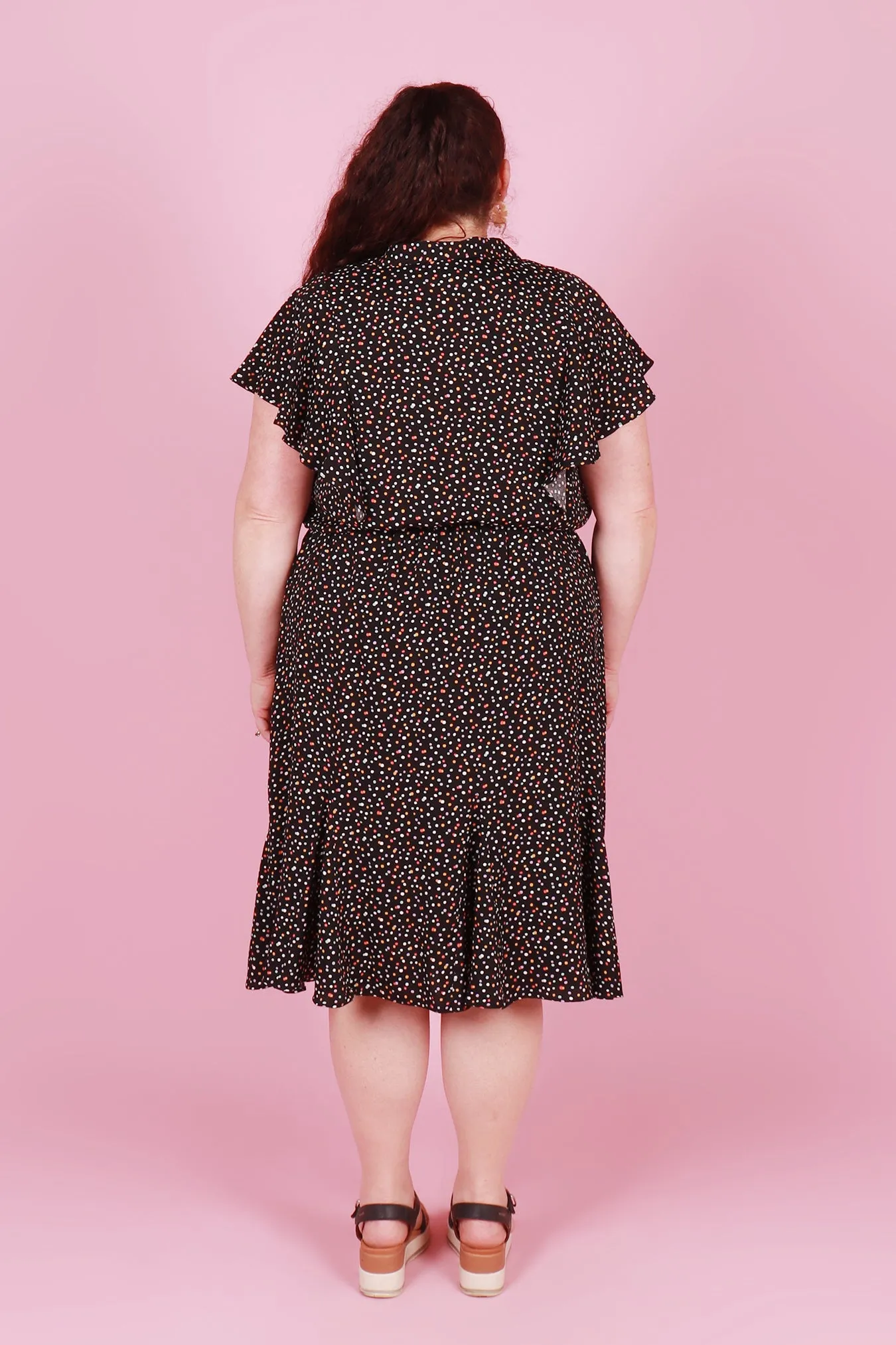 Gillian Dress Midi Begonia Multi Spot Black