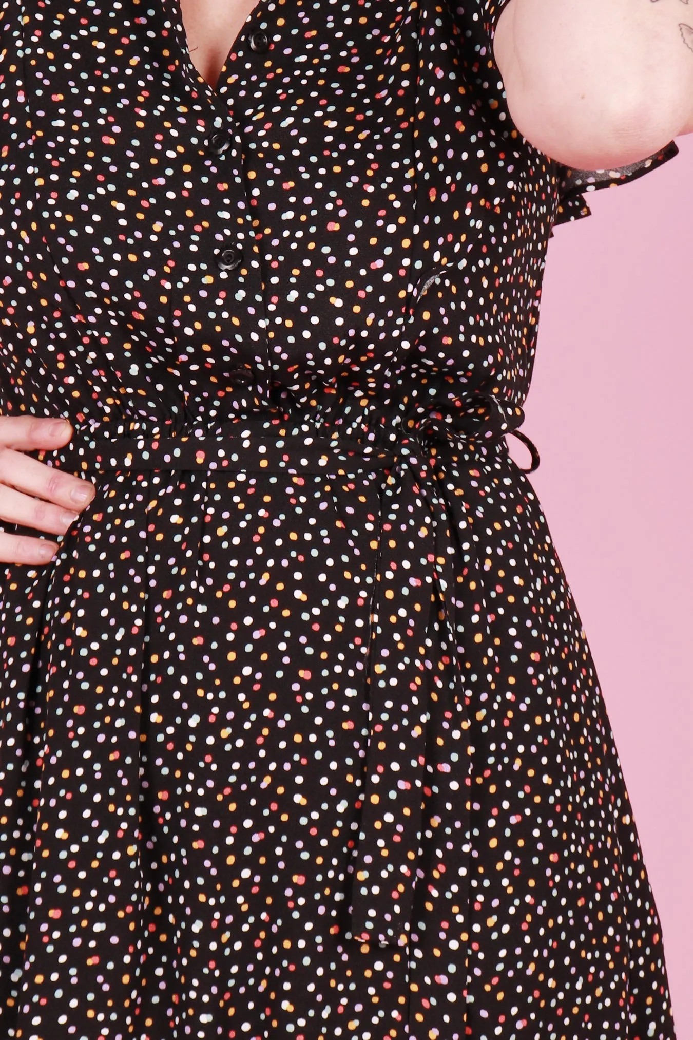 Gillian Dress Midi Begonia Multi Spot Black