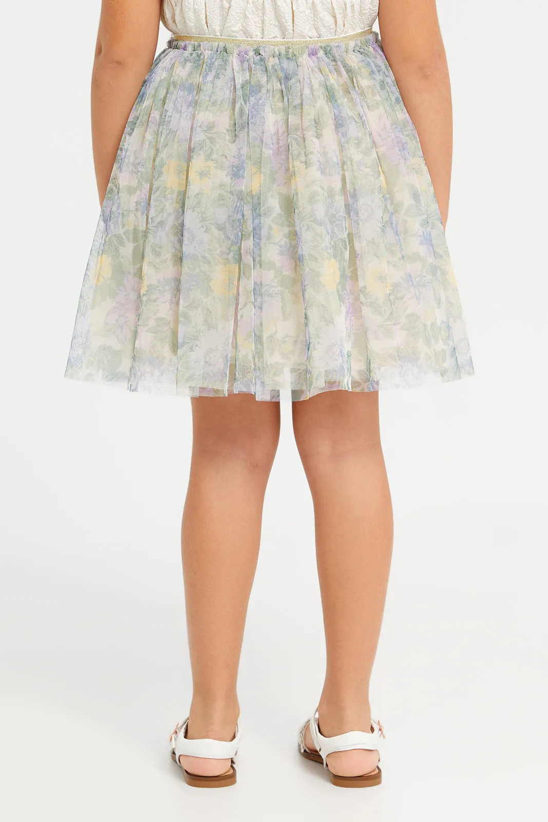 Girls Multicolour Printed Mesh Skirt