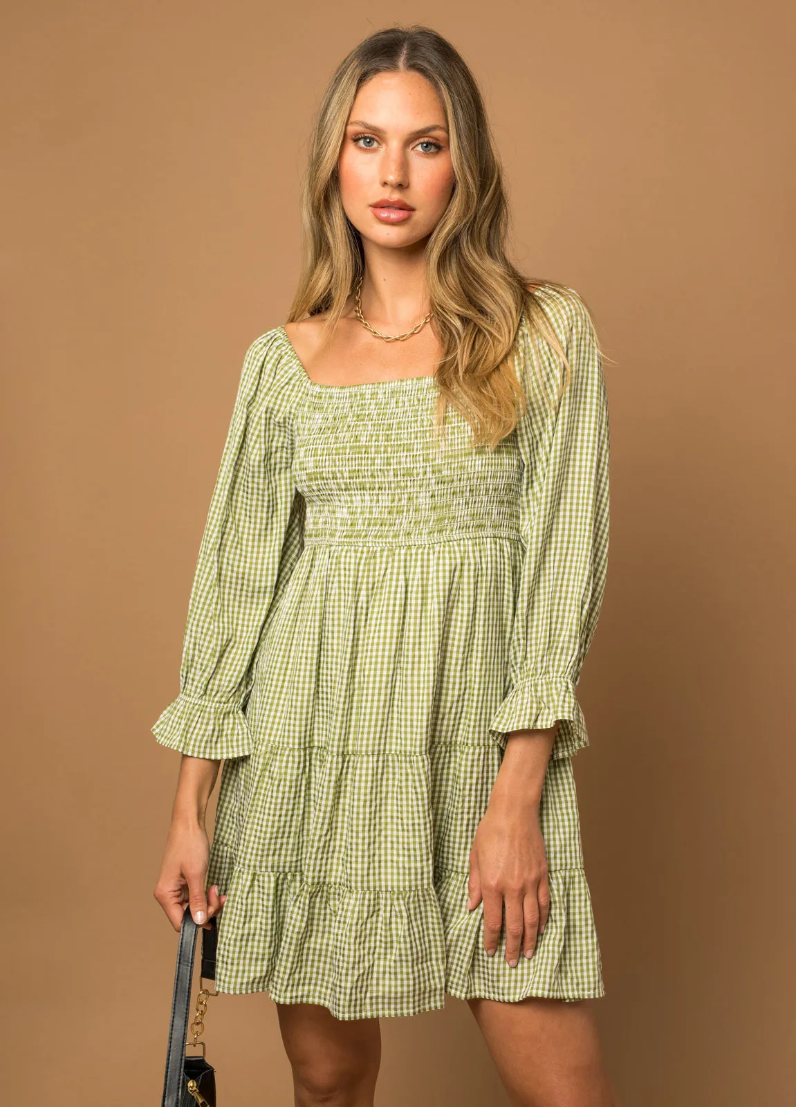 Green Gingham Tiered Dress