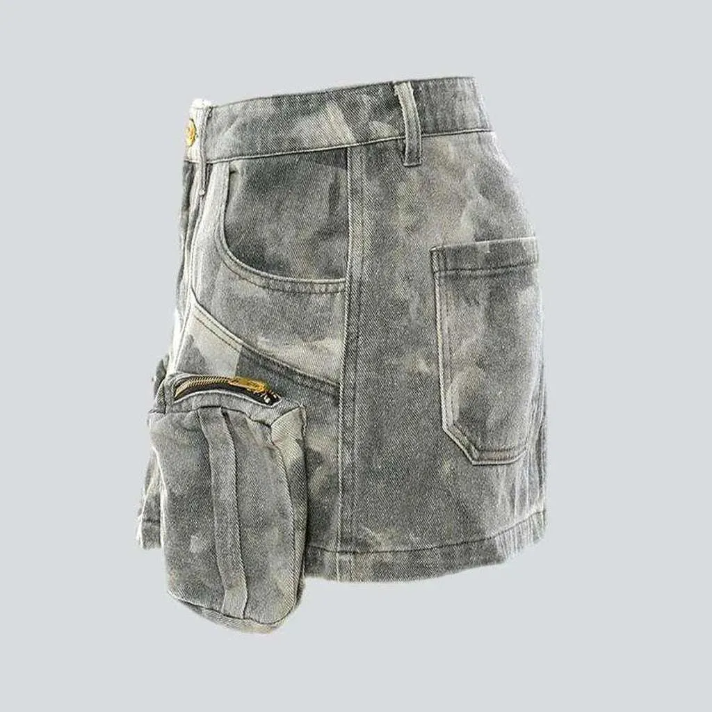 Grey camouflage print denim skirt