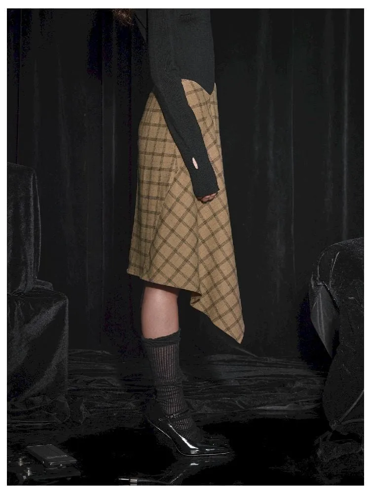 Half Tweed Draped Elegant Plaid Skirt【s0000005464】