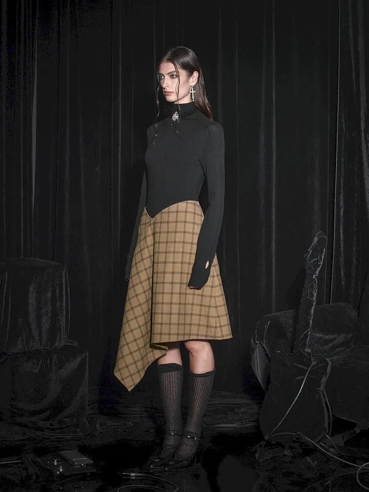 Half Tweed Draped Elegant Plaid Skirt【s0000005464】