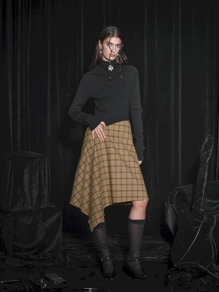 Half Tweed Draped Elegant Plaid Skirt【s0000005464】