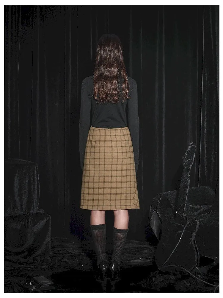 Half Tweed Draped Elegant Plaid Skirt【s0000005464】