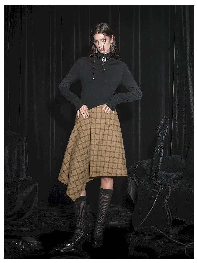 Half Tweed Draped Elegant Plaid Skirt【s0000005464】