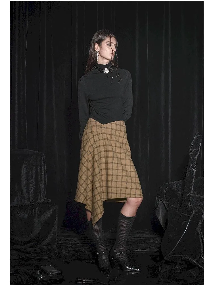 Half Tweed Draped Elegant Plaid Skirt【s0000005464】