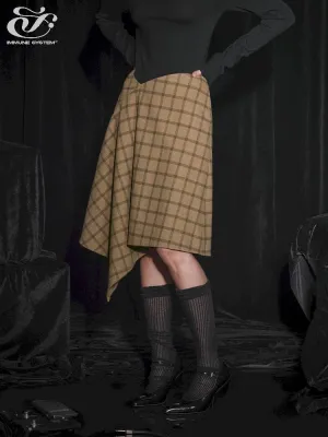 Half Tweed Draped Elegant Plaid Skirt【s0000005464】