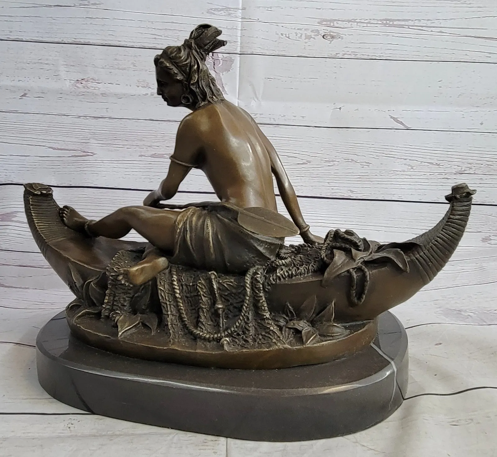 Handcrafted bronze sculpture Nude American Native Indian Marble Classic Elegant