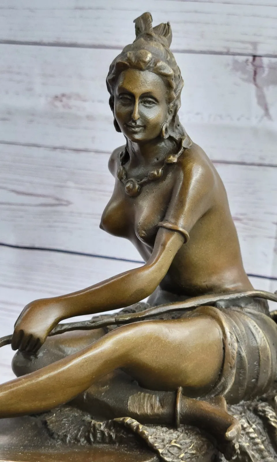 Handcrafted bronze sculpture Nude American Native Indian Marble Classic Elegant