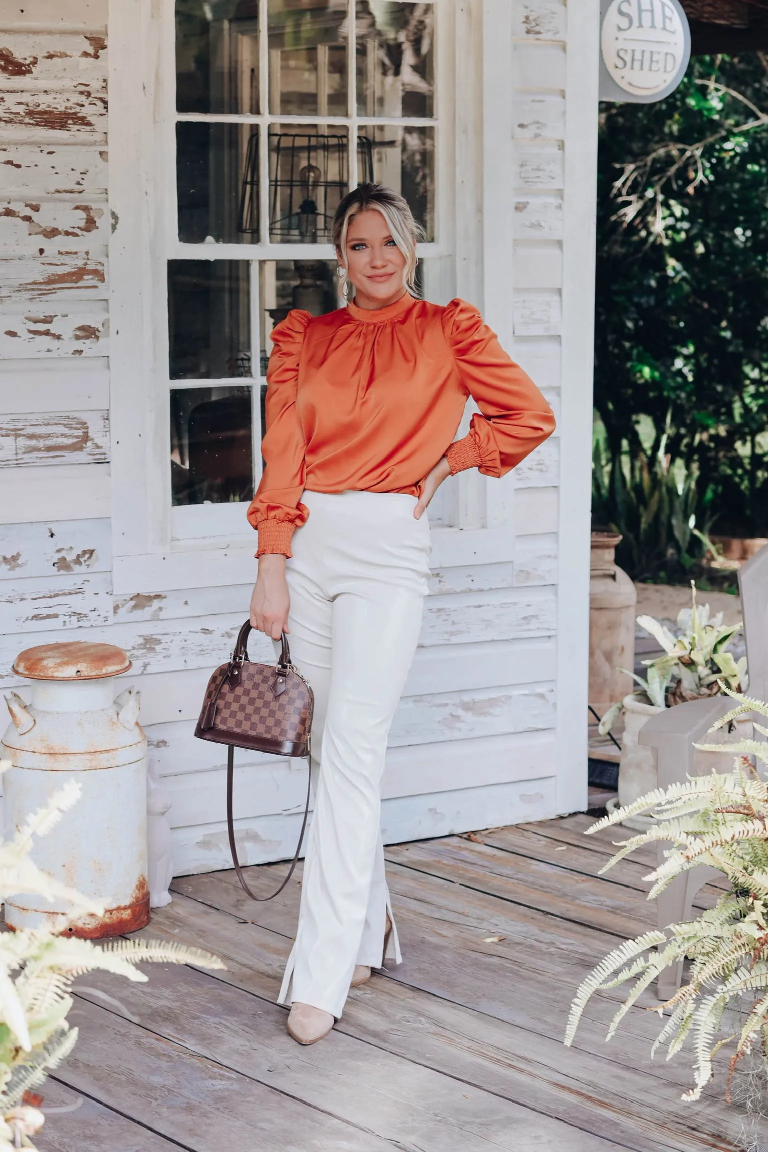 High Class Puff Sleeve Blouse - Rust