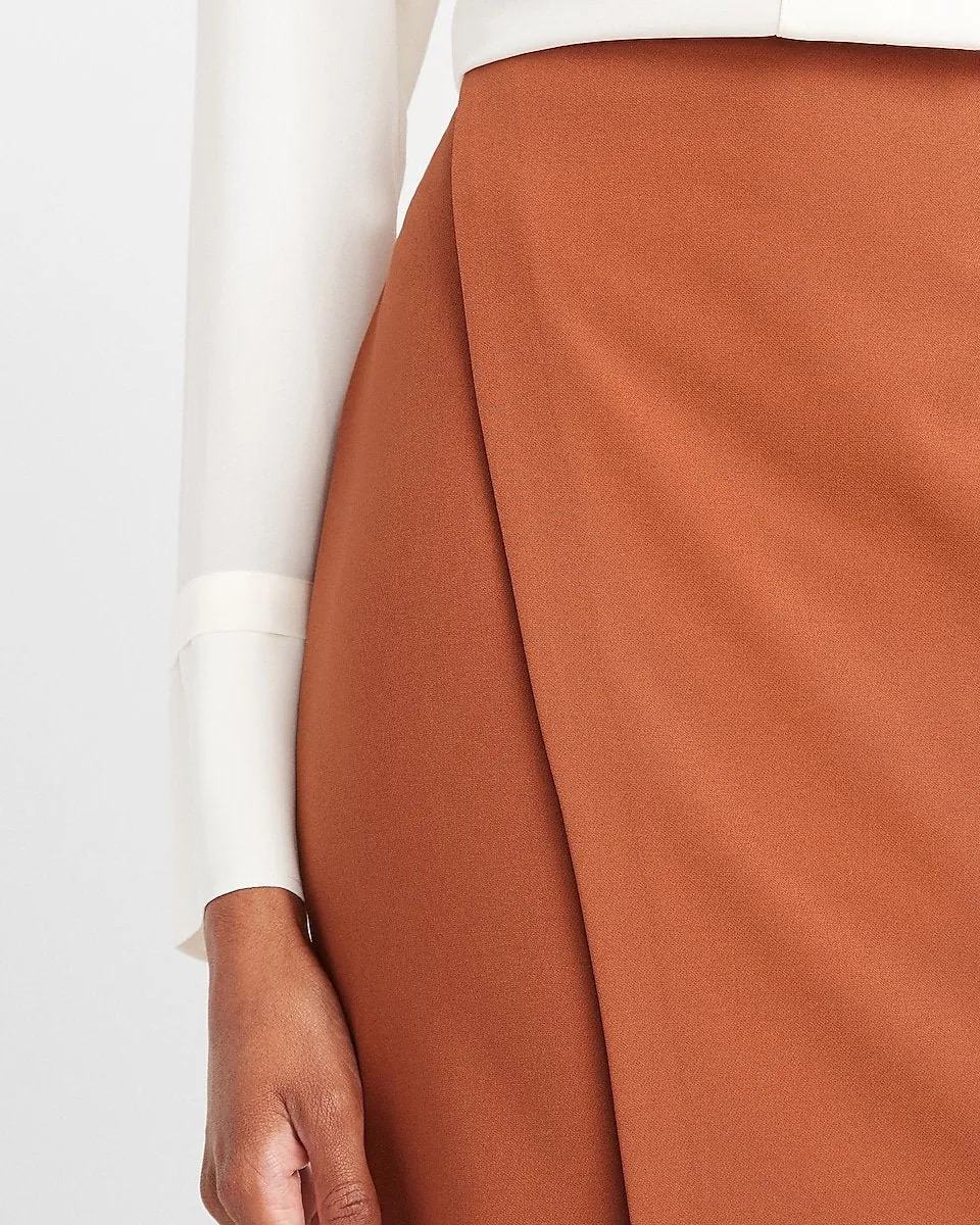 High Waisted Supersoft Wrap Front Pencil Skirt in Burnt Sienna