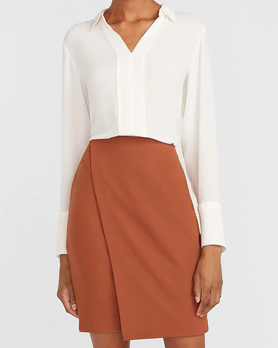 High Waisted Supersoft Wrap Front Pencil Skirt in Burnt Sienna