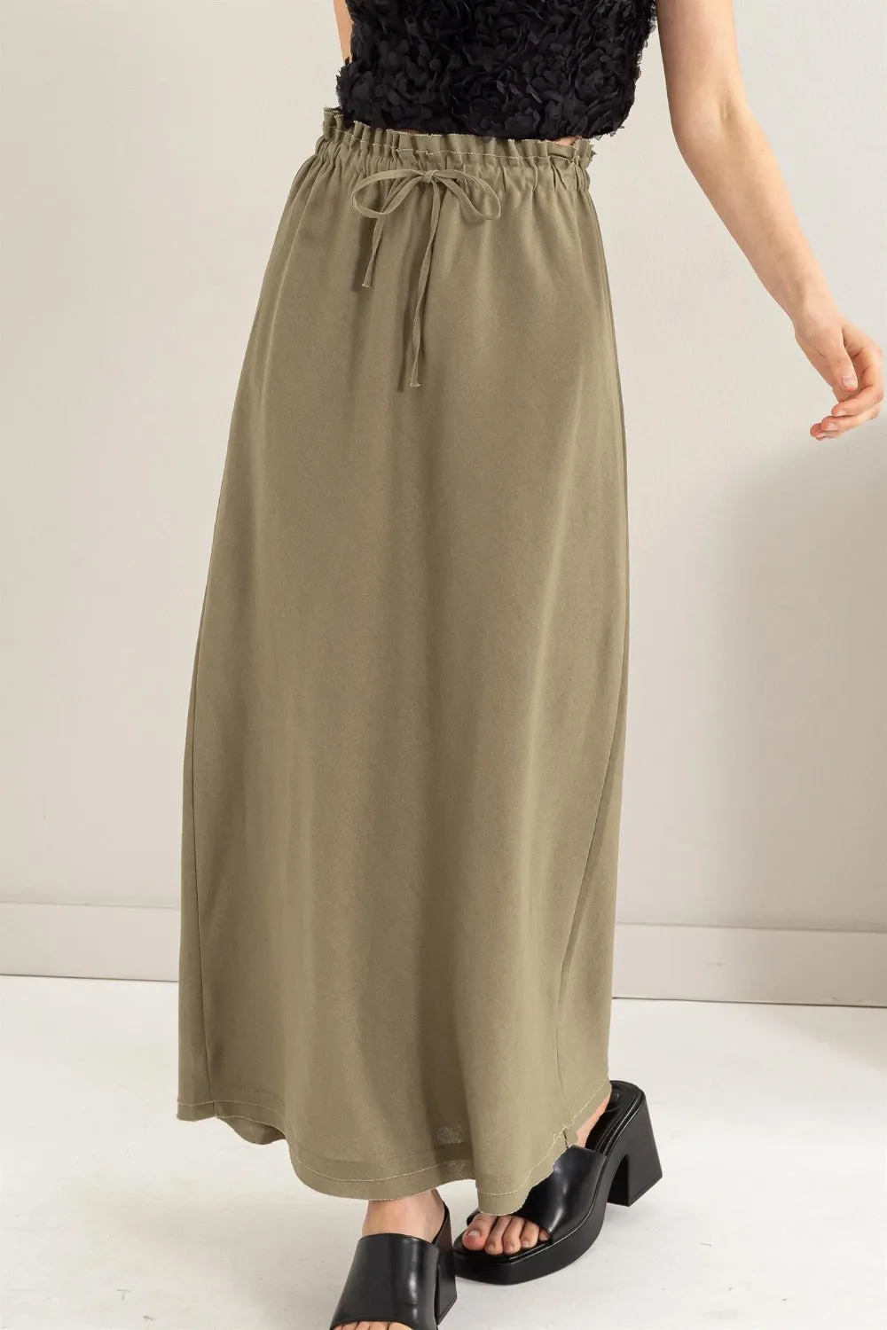 HYFVE Drawstring Washed Linen Maxi Skirt