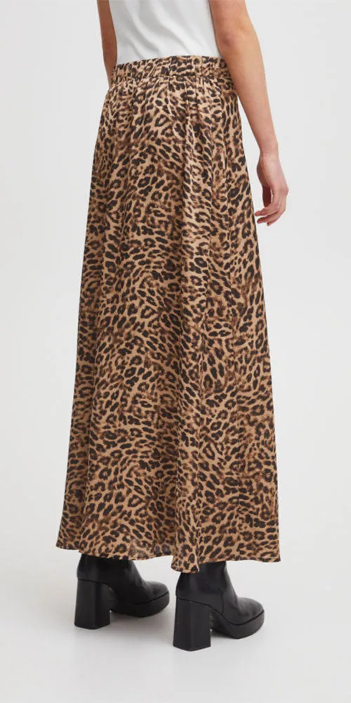 Ichi Leopard Print Maxi Skirt