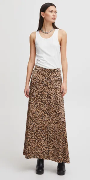 Ichi Leopard Print Maxi Skirt