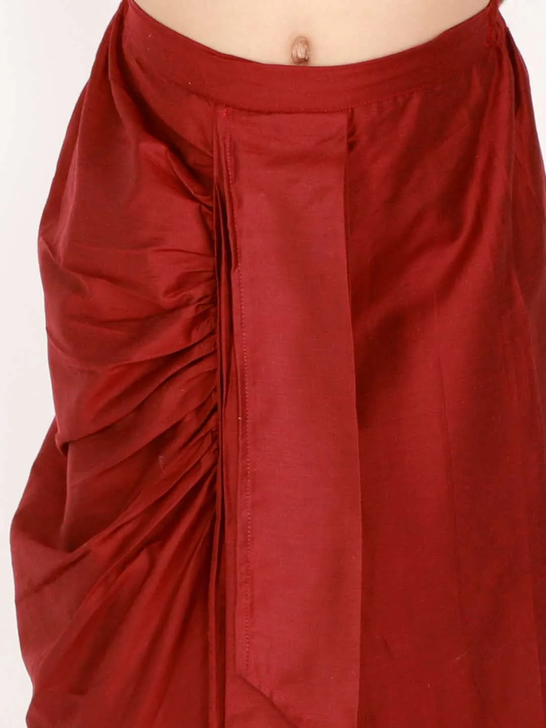 Jashvi Girl's Maroon Draped Skirt With Crop Top